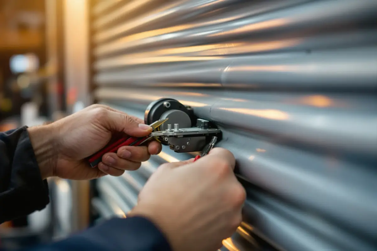 Gros plan : réparation d'un moteur de volet roulant